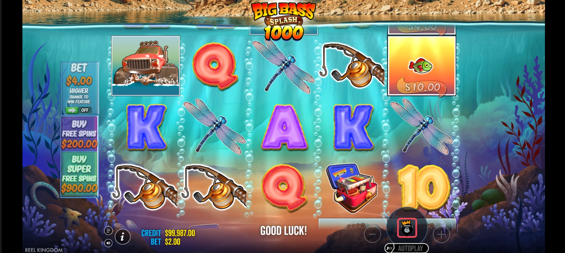 Spin the Big Bass Splash one thousand slot machine reels at PampaGo.