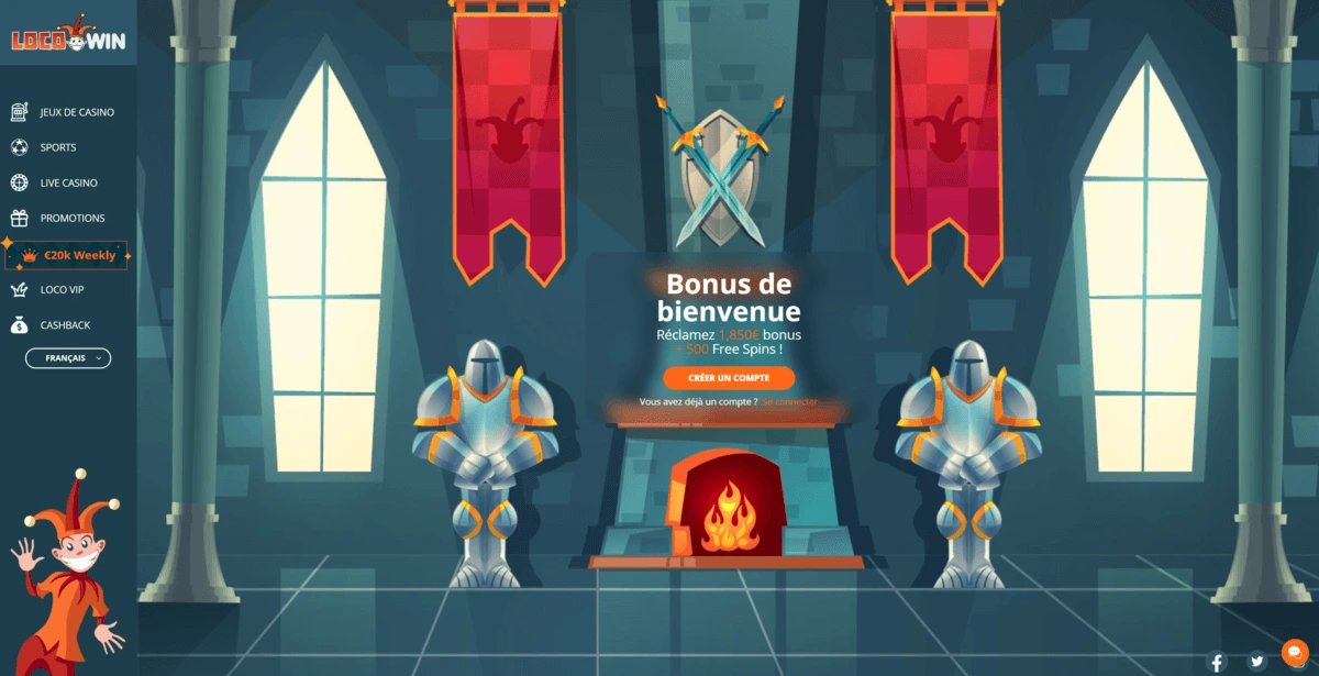 Univers féérique de Locowin Casino avec son château et ses bonus