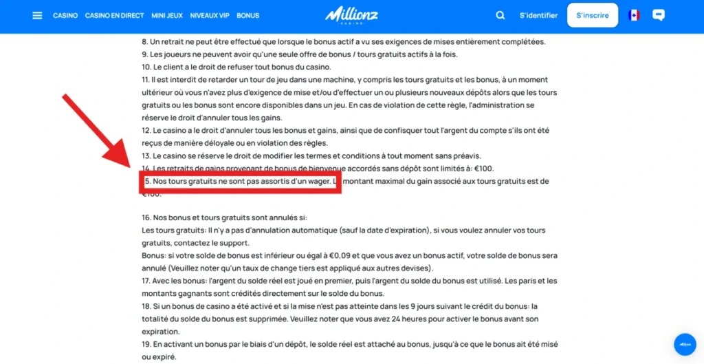 Explication visuelle des conditions de mise ou wagering pour retirer les gains
