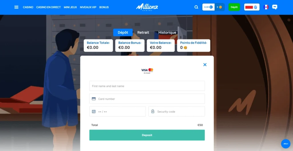 Option de dépôt sécurisé par carte bancaire Visa ou Mastercard