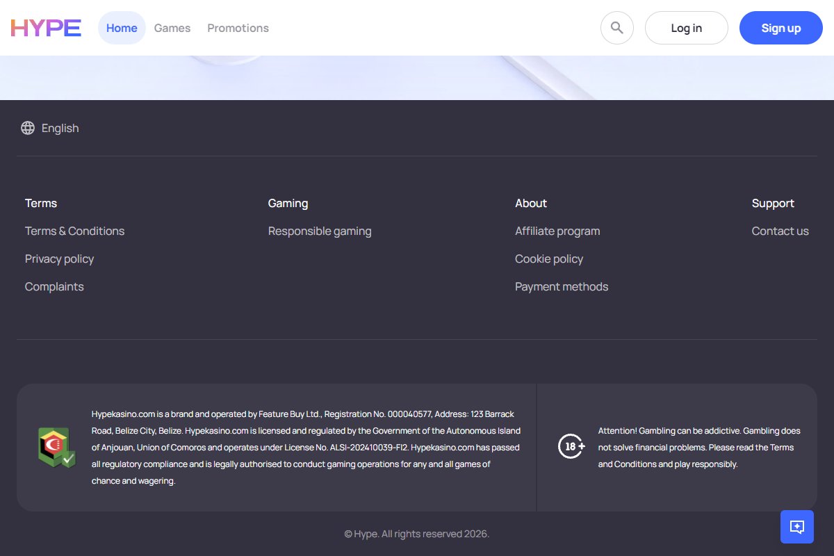 Informations légales et détails de la licence de jeu sécurisée de Hypekasino