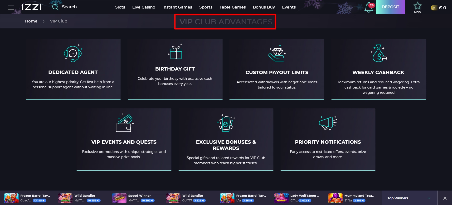 Izzi casino VIP club advantages featuring dedicated agents and exclusive weekly cashback.