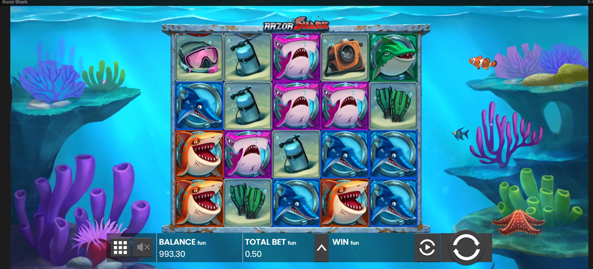 View the Razor Shark underwater themed online slot game interface with symbols.